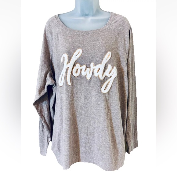 Anneliese Womens Size 3X Howdy Long Sleeve Top Shirt Heathered Brown Cowgirl - Picture 1 of 9